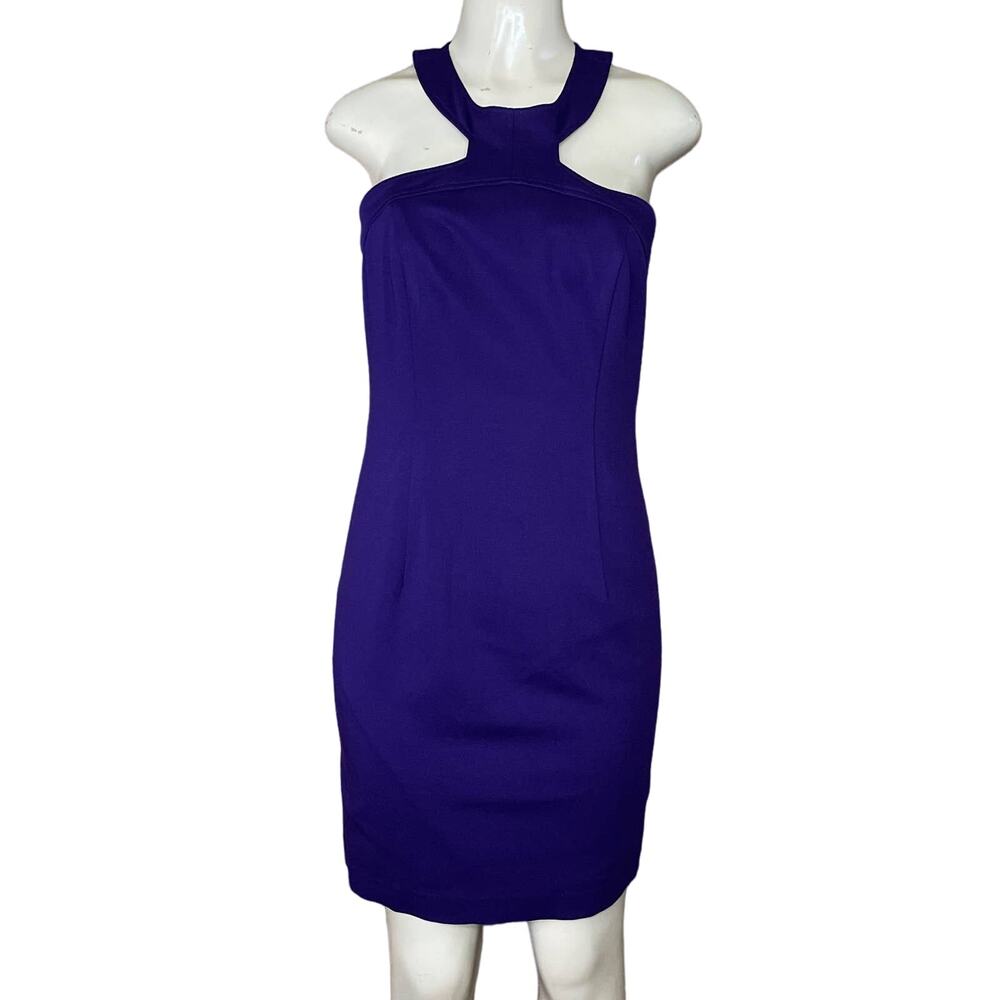 Trina Turk Purple Halter Neck Sleeveless Sheath Dress Cutout Back Size 6 8